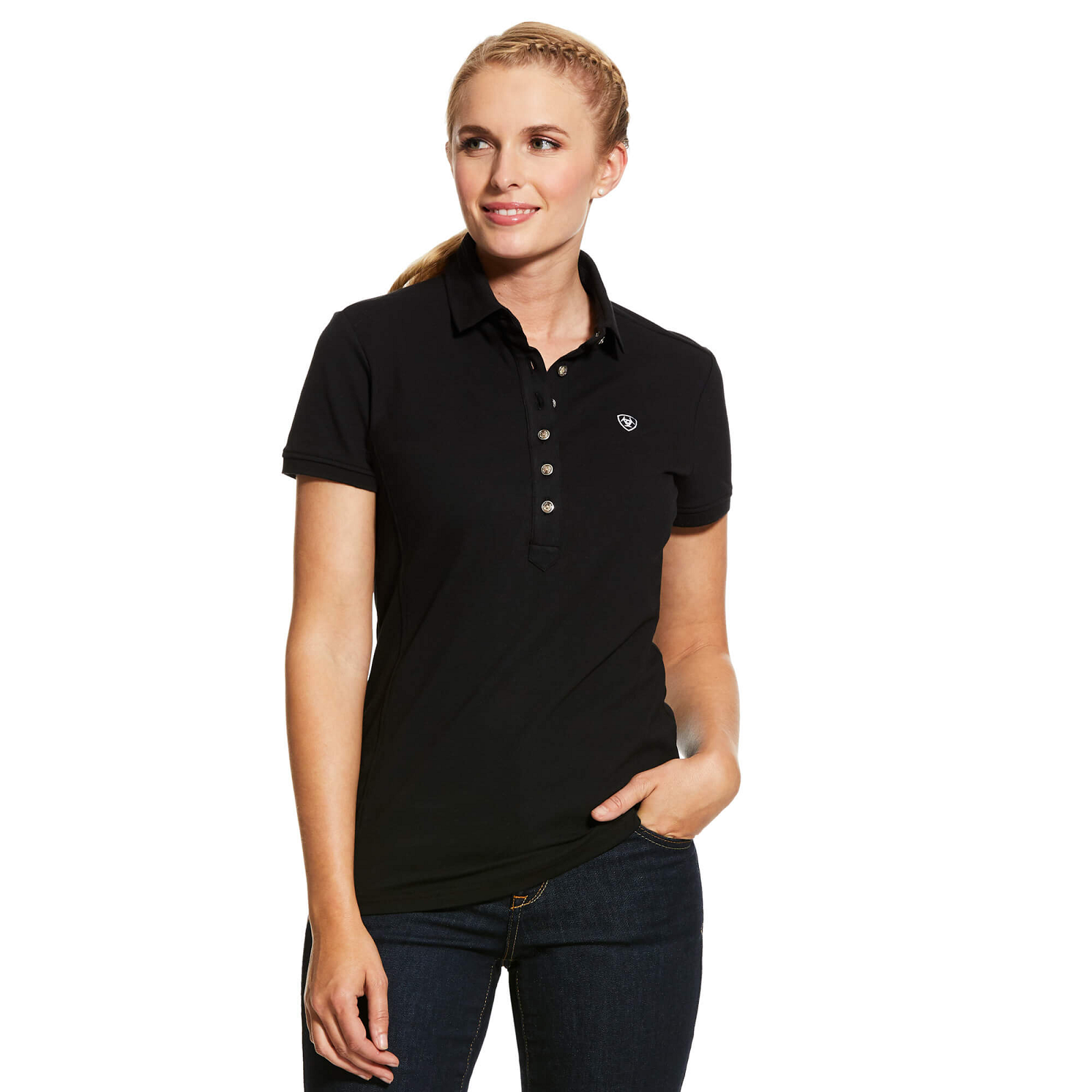 Female black polo outlet shirt