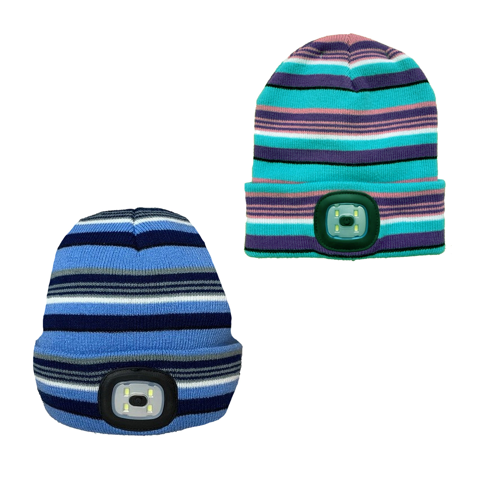 Platinum Duns Junior Led Striped Beanie Hat KA000158 Aqua or Blue